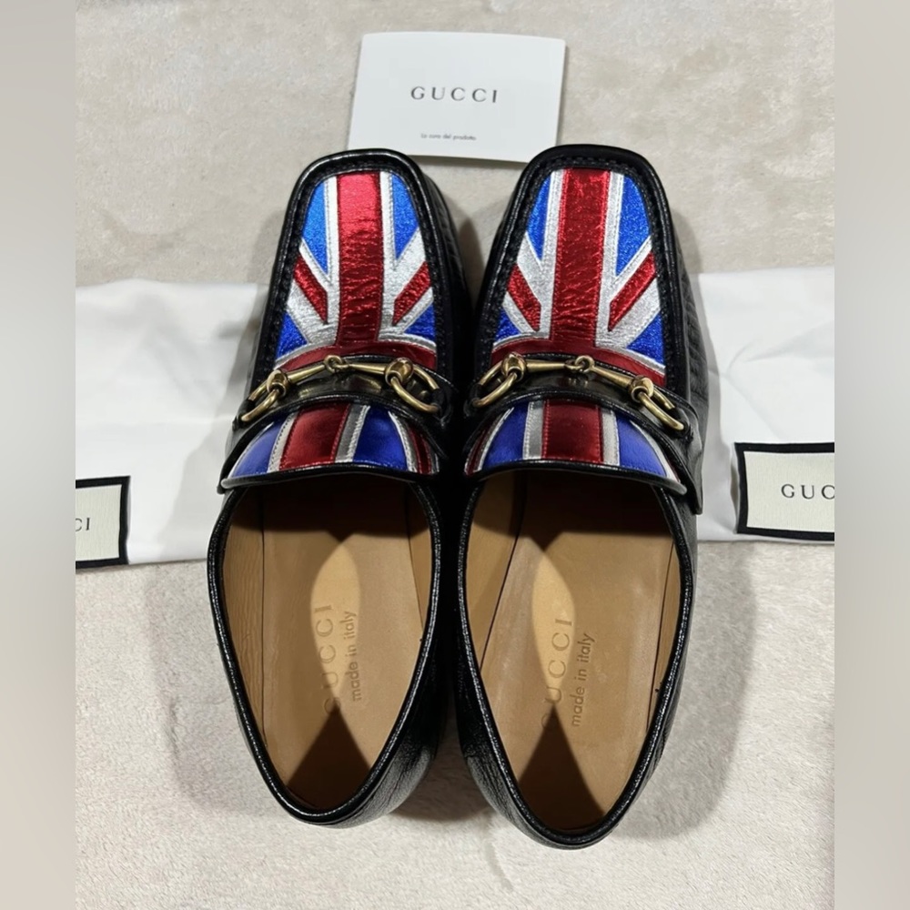 Gucci Horsebit Quentin Union Jack British Flag BlackRunway Loafer RARE!!Size 6,5 - Picture 3 of 12
